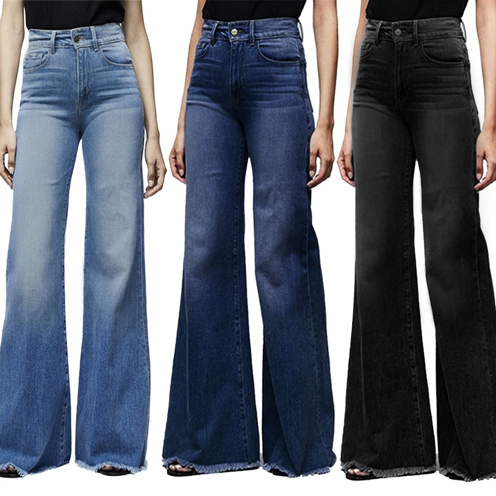 Fashion Brand Elastic Jeans Women Button Washed Denim Pants Femme Pocket Trouser Boot Cut Straight Line Flare Mujer | Женская одежда