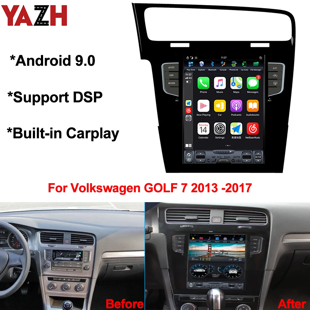 YAZH Android 9 0 Автомобильный GPS Мультимедиа для Volkswagen GOLF 7 2013 2014 2015 2016 2017 с 10 4 &quotIPS