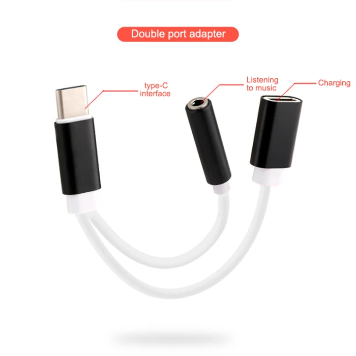 2 в 1 USB-C до 3,5 мм аудио адаптер Тип C Зарядный Кабель-адаптер конвертер для сотового телефона@ JH