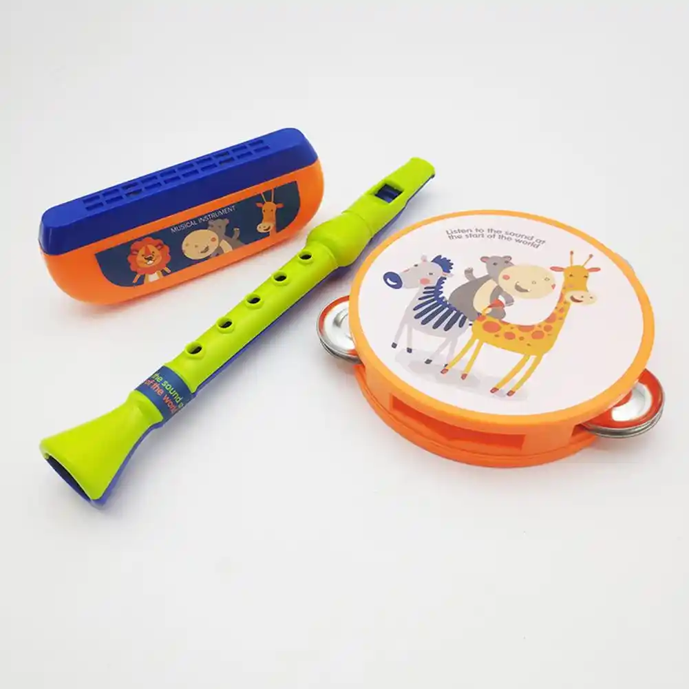 3 ピース セット漫画の動物の子供ハーモニカフルートタンバリン楽器おもちゃ Aliexpress