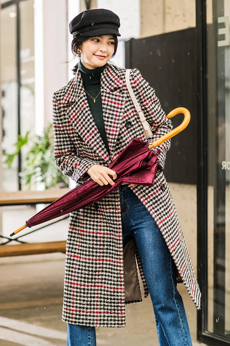 Manteau Veste Femme Hiver Зимняя шерстяная Длинная накидка Женская клетчатая Корейская куртка женская s пальто Vadim Abrigo Mujer Zaful Kawaii YL275