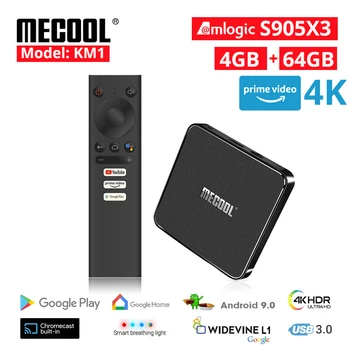 

MECOOL KM1 Android 10.0 TV Box 4GB RAM 64GB ROM Amlogic S905X3 2.4G/5G WiFi 4K BT4.2 Voice Control Google Certified TV box