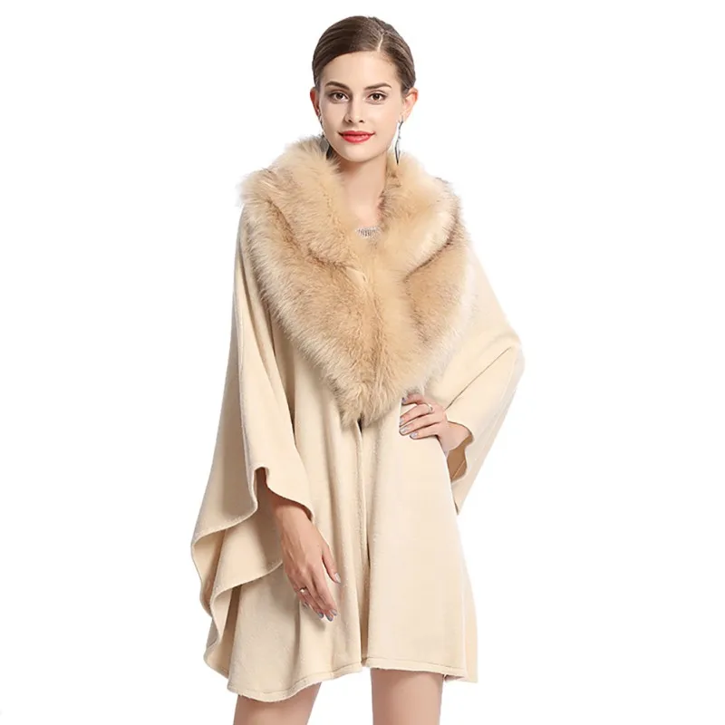 Модная элегантная женская меховая накидка пальто куртка из искусственного меха пончо шаль зимнее меховое пальто с рукавами летучая мышь