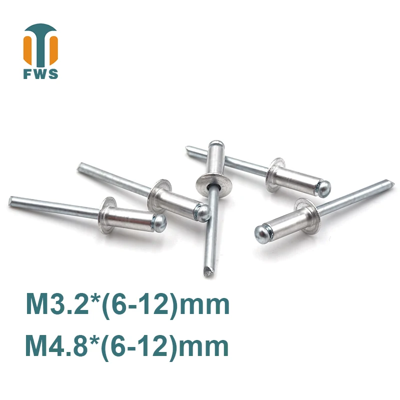 

10 PCS M3.2/M4.8 6-12mm DIN EN ISO 15977 GB /T 12618.1 Aluminum Open End Blind Rivets Pop Rivets With Protruding Head