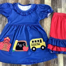 Boutique Hot Cute Back to School Style  embroidery pint Children Set