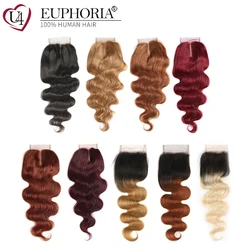 Brazilian Body Wave Human Hair 4x4 Lace Closure Colored 27 30 33 Free And Middle Part Lace Closure Swiss Lace Remy Hair Euphoria
