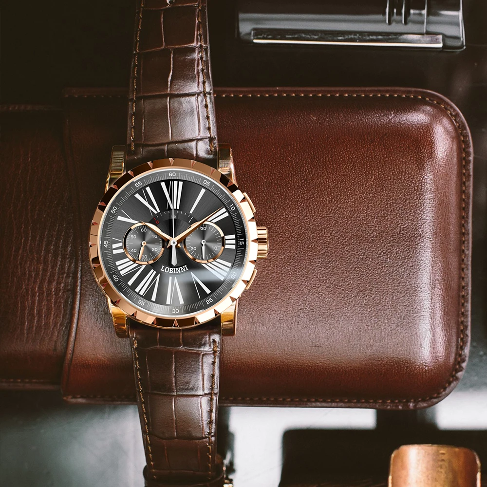 

LOBINNI Man Mechanical Watch Seagull SelfWind Movement Luxury Switzerland Brand Sapphire Male Watches Masculinity Leather Watch