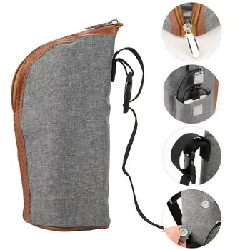

USB Baby Bottle Warmer Heater Insulated Bag Travel Cup Milk Thermostat Portable GRAY