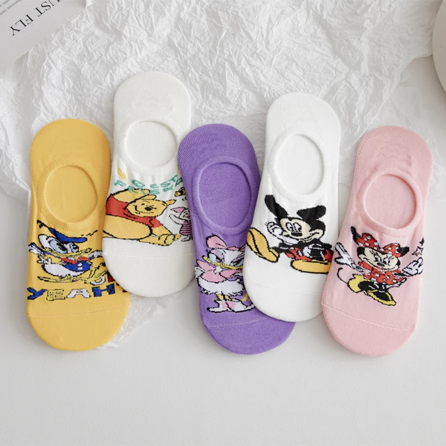 3 Pairs Casual Korea Women socks Cute Kawaii long socks Cartoon Mickey Minnie Donald Winnie Cotton socks girl socks Size 35-42 white