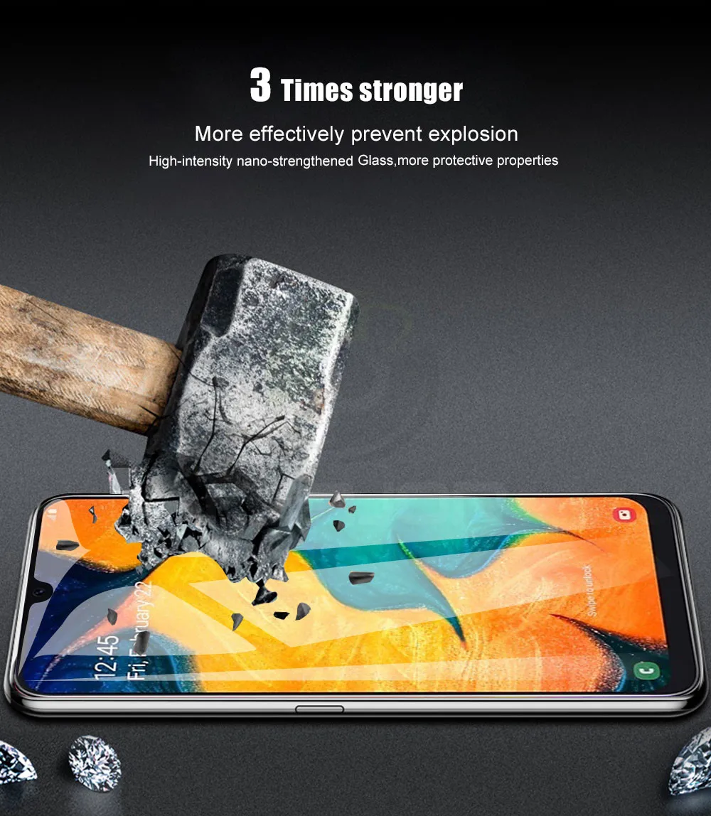 2 шт Защитная пленка для экрана для samsung Galaxy A50, закаленное стекло 9 H, полностью покрывающая стекло, пленка для samsung Galaxy A30/A70/A40/A20