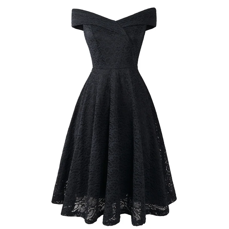 

2019 Summer Women Lace Vintage Dress Red LACE Swing Retro Robe Party Dresses Rockabilly Pin Up Dress Vestidos