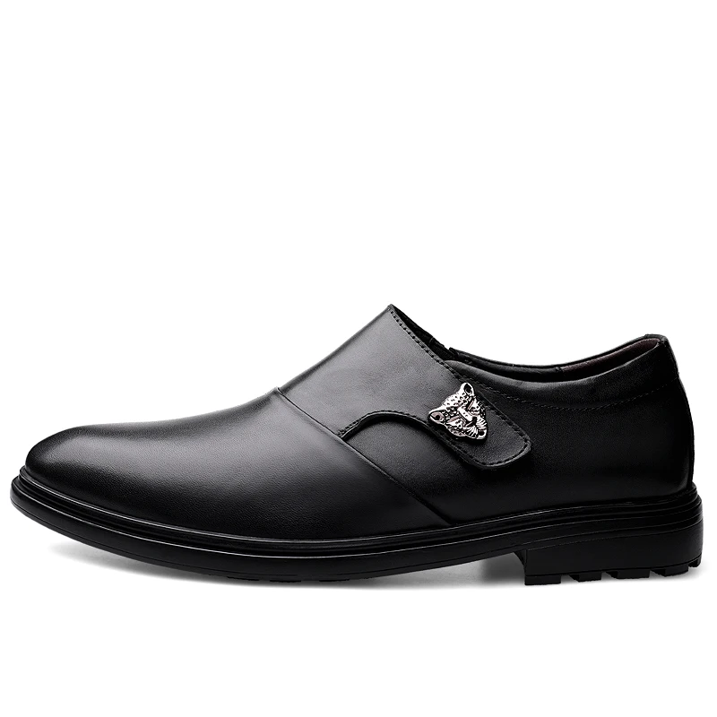 black slip on Стильные Мужские модельные туфли; Классические Черные Водонепроницаемые туфли из натуральной кожи; мужские вечерние туфли в деловом стиле; большие размеры 37-46 - Цвет: black slip on