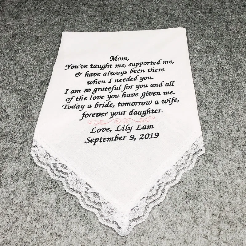  1PC Personalized Wedding Embroidered Handkerchief for Mother and Father of the Bride Handkerchiefs 