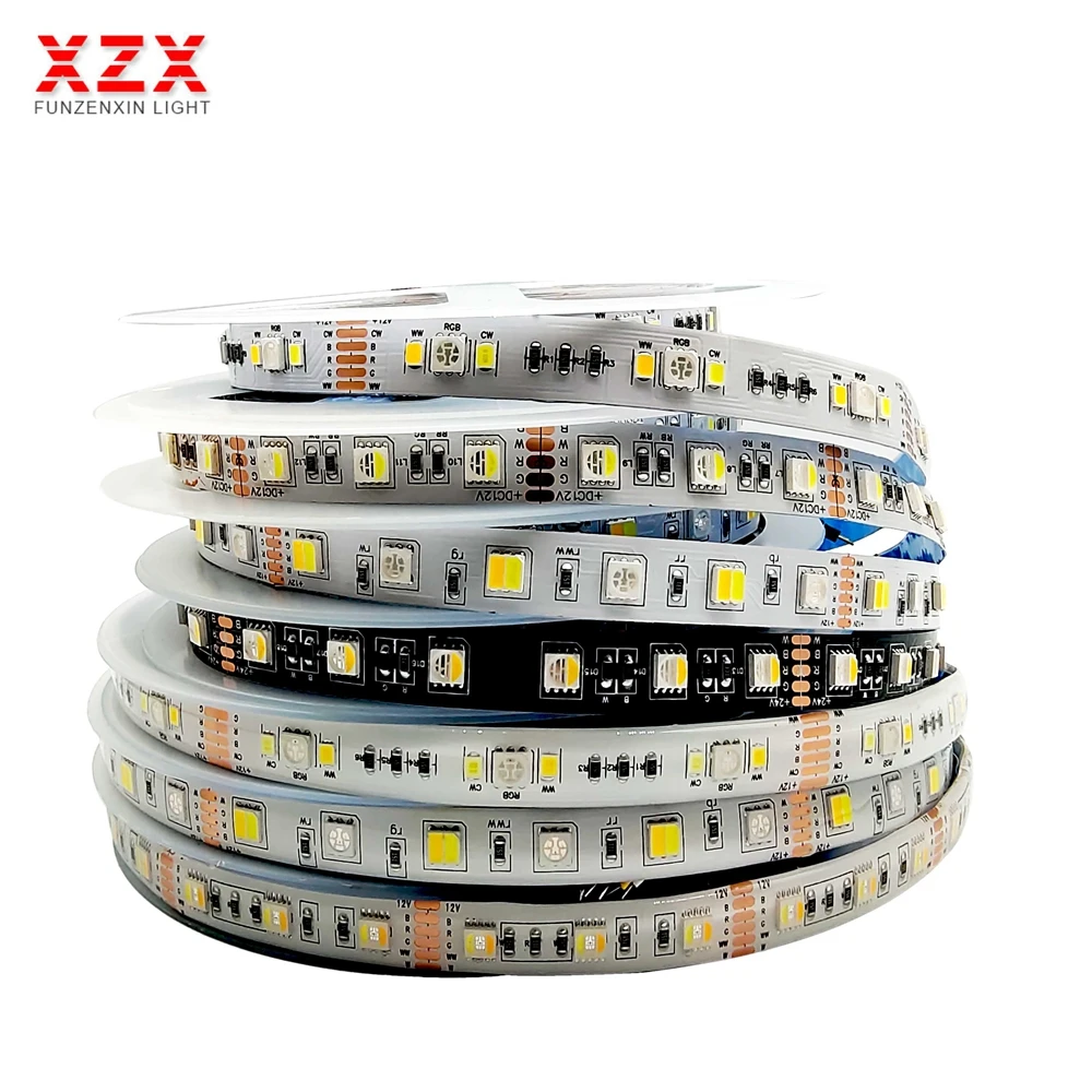 5M 5050 2835 rvb + CCT 5 couleurs dans 1 puce Led bande 4in1 RGBW RGBWW Flexible bande lumineuse 12V/24V 60led/m 90led/m 12mm PCB
