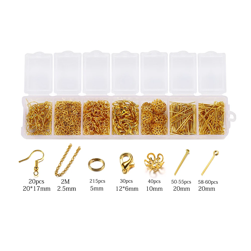 

1set 5Color Basic Jewelry Findings Kits Earring Hook Necklace Beads Caps Jewelry making Sets jump rings Jewelry Making Supplies