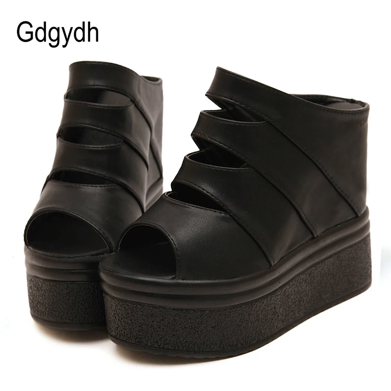 

Gdgydh Open Toe White High Heel Platform Sandals Women Black Wedges Shoes For Summer Rubber Sole Good Quality Roman Thick Bottom