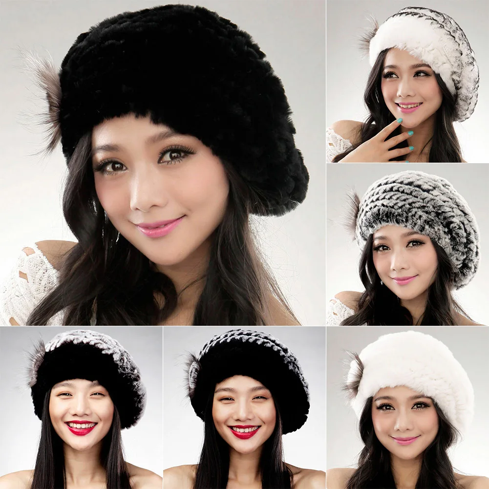 Winter Beret Faux Fur Hat Women Soft Warm Caps Knitted Accessory Comfortable Outdoor EDF88