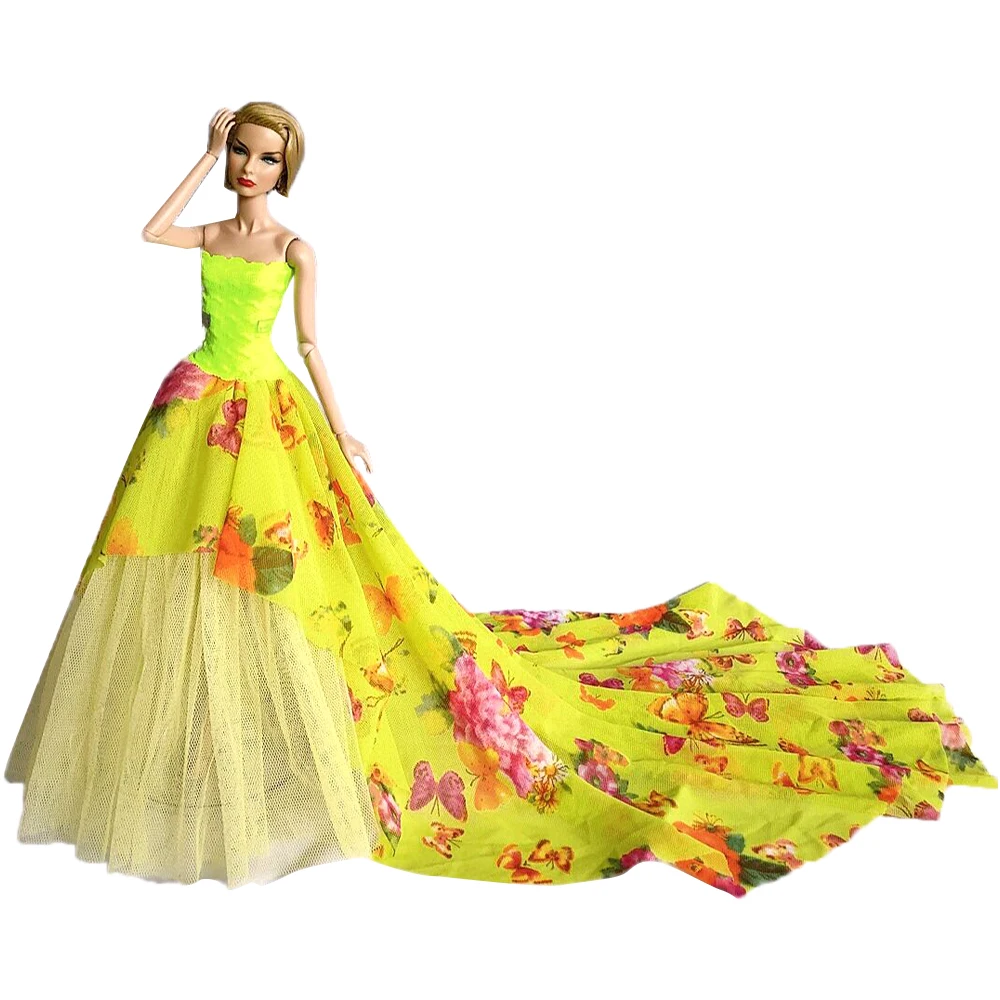 

NK Newest Doll Handmade Princess Wedding Dress Noble Party Gown Long tail Super Model Dress For Barbie Doll Accessories 005H 8X