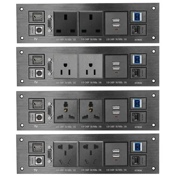 

Brushed Black Aluminum Alloy Panel Wall Desktop Socket with Optical Fiber Network TV HDMI VGA USB Dual UK AU US AC Socket