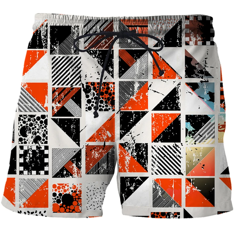 

Mens Hipster 3D Geometric pattern Printed Summer Quick Dry Beach Board Shorts 2021 Brand Men Streetwear Boardshorts Beachshorts