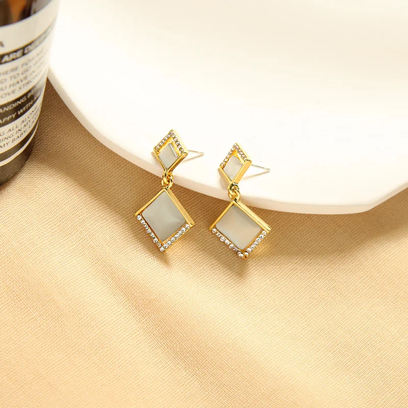 kissme Unique Square Opal Drop Earrings For Women Gifts Delicate Crystal Gold Color Alloy Earrings Fashion Jewelry Accessories