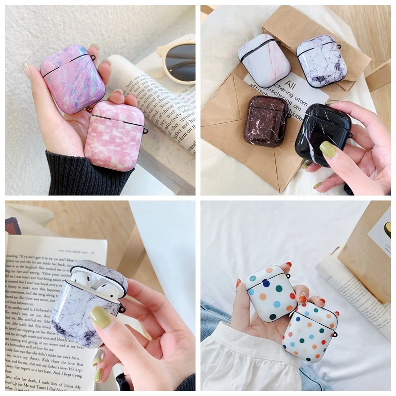 

For AirPods Case Marble Pattern Earphone Cases For Apple Airpods 2 Cover Conch Shell Bear Smile Soft IMD Glossy Protect Coque