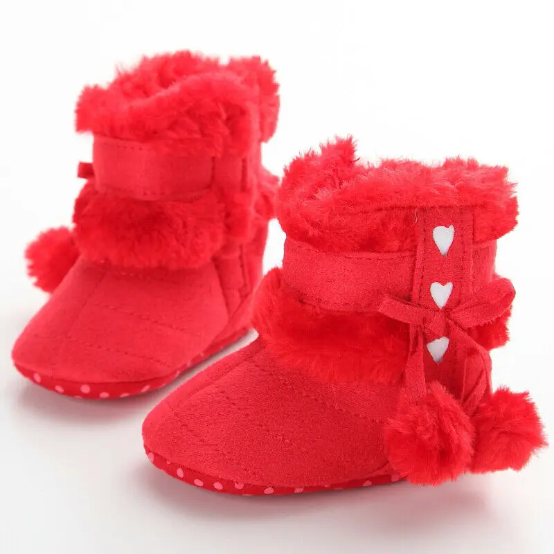 Г. Теплые зимние сапоги для малышей Милая обувь для маленьких девочек мягкая подошва для малышей Зимние сапоги с пушистыми помпонами и сердечками, милые ходунки для детей от 0 до 18 месяцев