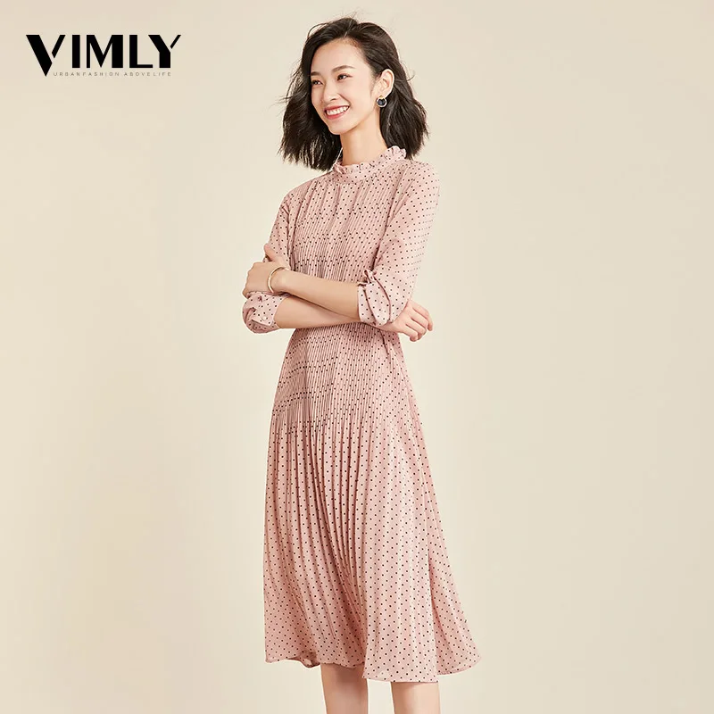 Vimly платье осень элегантный в горошек женское с длинным рукавом офисное