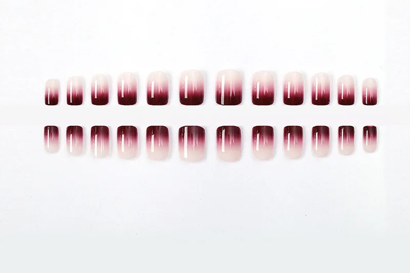 Квадратная голова градиент пурпурно-красный 24 шт маникюр патч поддельные ногти средней длины одежда для невест Маникюр оптовая продажа