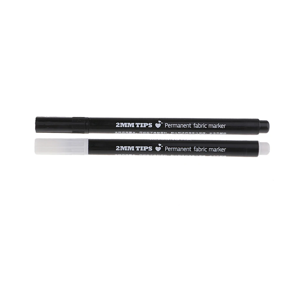 2 Pieces 2mm Permanent Nontoxic Fabric Markers Pen for DIY T-shirts Clothes Shoes Bags Black White | Дом и сад