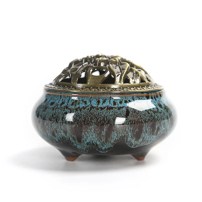Burn Black Glaze Ink Disc Censer Ceramic Incense Burner Incense Seat Indoor Household Home