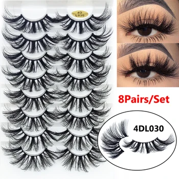 

SKONHED 8Pairs 25MM 4D Mink False Eyelashes Natural Wispies Fluffy Eyelashes Extension Full Volume Lashes Handmade Cruelty-free
