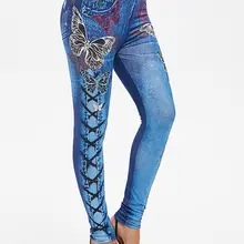 Wipalo, леггинсы с принтом бабочки, высокая посадка, Капри, джеггинсы с высокой талией, обтягивающие, укороченные, джинсовая текстура, панти, женские штаны, мульти 3XL