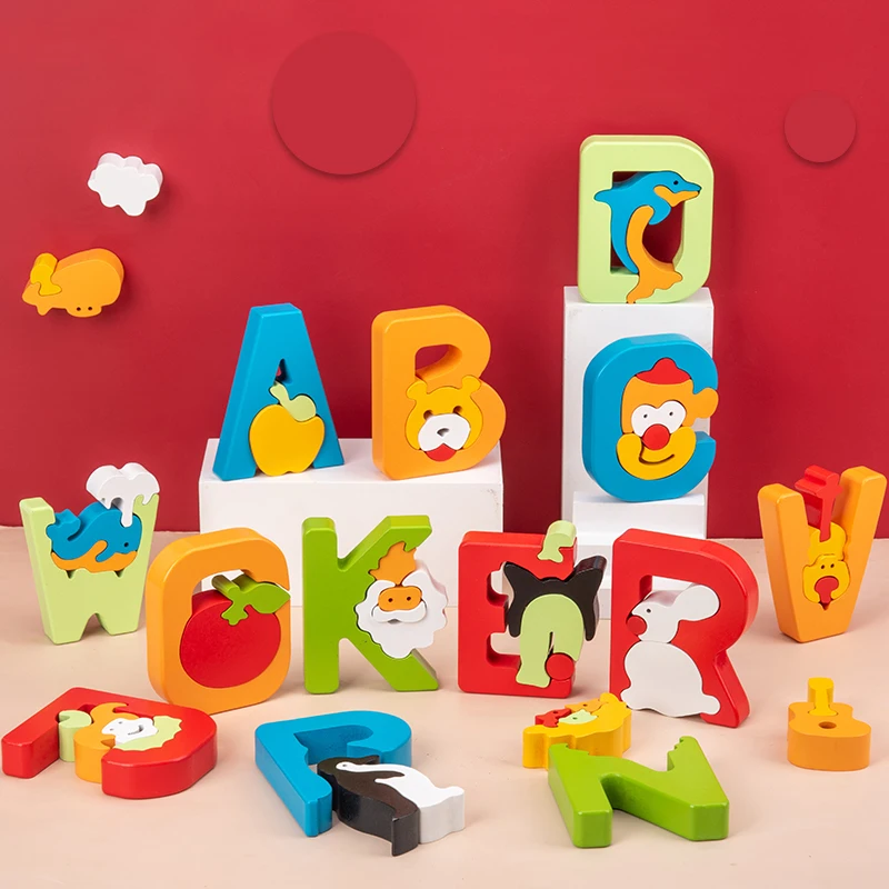 

Детские радужные деревянные буквы алфавита, 3D головоломки, игрушки для дошкольного возраста, Монтессори, обучающая игрушка, деревянные буквы, большие