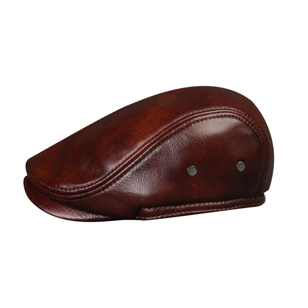 Winter Autumn Outdoor Men Faux Leather Beret Hunting Cap Ear Muff Protector Hat 11.11 free shipping
