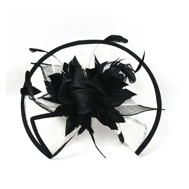 Women Vintage Hat Ladies Bridal Flower Mesh Feathers Party Banquet Wedding Veil U50C - Цвет: Black White