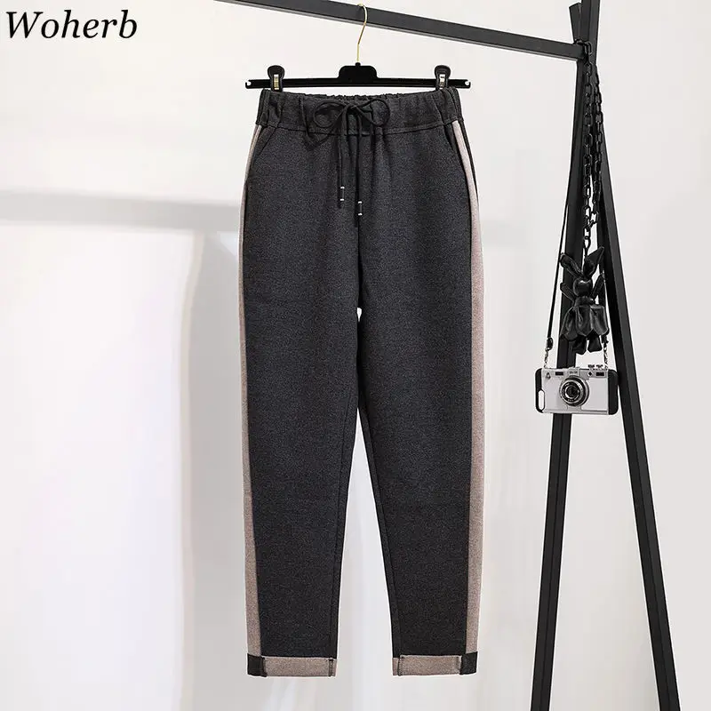 Woherb, Осень-зима, новинка, широкие штаны-шаровары для женщин, полосатые повседневные свободные штаны, Ретро стиль, корейская мода размера плюс 91245