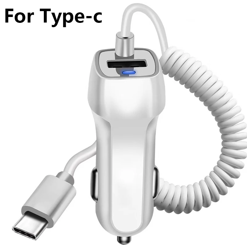 Whitefor Type-c USB Автомобильное зарядное устройство Быстрая Зарядка Micro Usb type C кабель Автомобильное зарядное устройство для телефона для Xiaomi для huawei - Тип штекера: Whitefor Type-c