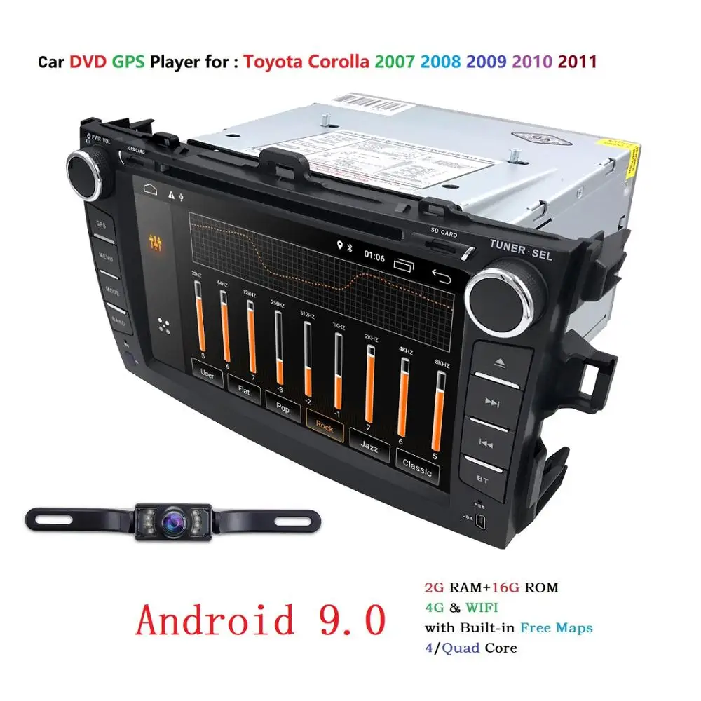 " 2Din Android9.0 dvd-плеер для Toyota Corolla 2007-2011 Радио Стерео Поддержка GPS Bluetooth Wi-Fi OBD2 DAB Зеркало Ссылка+ карта
