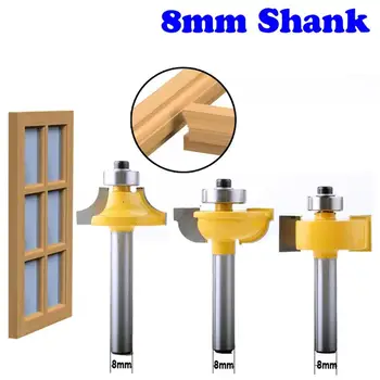 

3PC 8mm Shank Glass Door Router Bits Round-Over Bead Set w/ cutter Tenon Cutter for Woodworking Tools