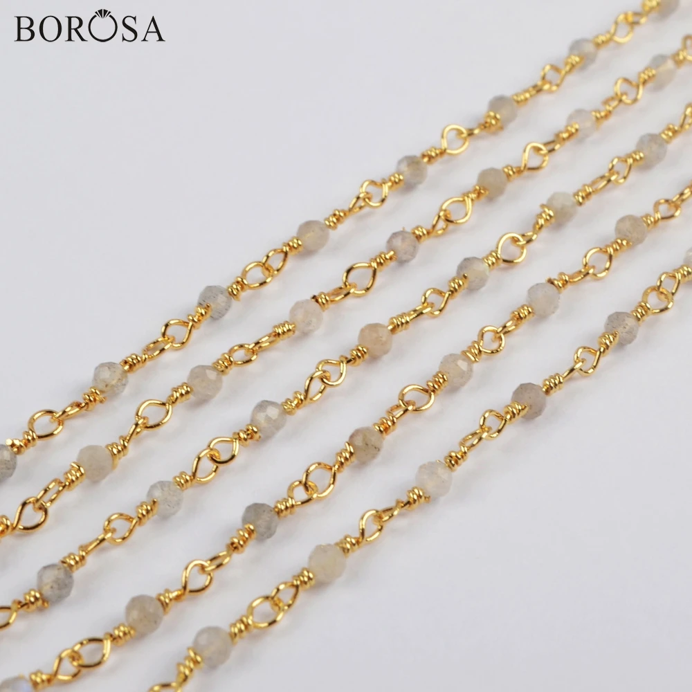 BOROSA 3Meters 2mm Natural Labradorite Beads Faceted Chains Brass In Gold/Silver Plated Jewelry Findings JT246 | Украшения и
