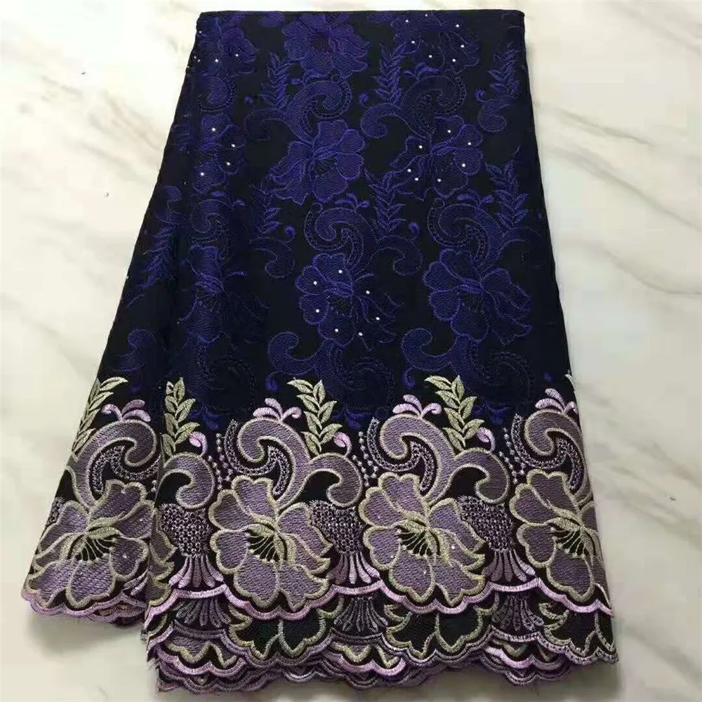 Navy Blue Высокое качество африканская нигерийская вуаль тюль бисер Цветочная кружевная ткань французская швейцарская сетка гипюр кружевная ткань для женской одежды - Цвет: Navy Blue