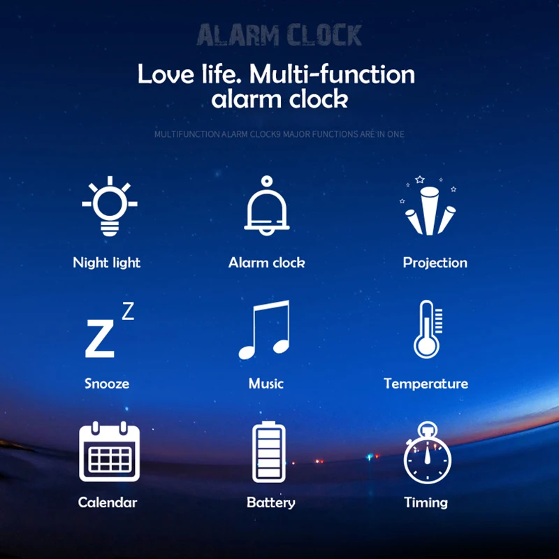 Цифровой будильник красочные огни домашняя декоративная Музыка Звездное небо Проекция Будильник температурный дисплей календарь