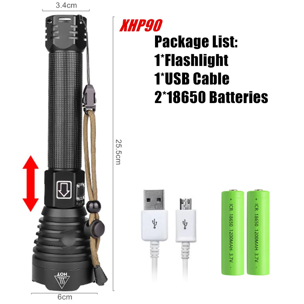 Package H Светодиодный тактический вспышки светильник XHP70.2 XHP50.2 XHP90 USB Перезаряжаемые Водонепроницаемый Охота светильник 18650 26650 масштабирования фонарь - Испускаемый цвет: Package H