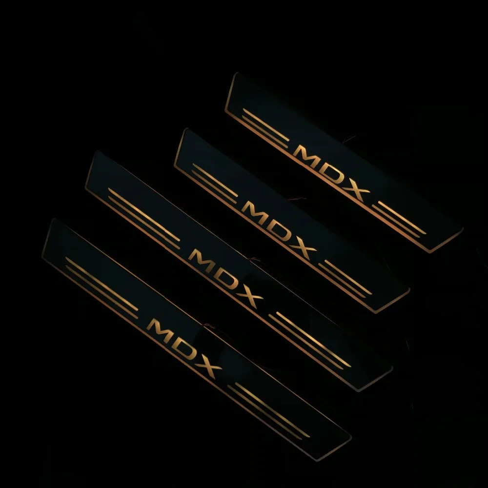 RQXR светодиодные дверные пороги пластина для Acura mdx многоцветные дверные потертости приветственные огни плоские накладки автомобильные аксессуары, 4 шт