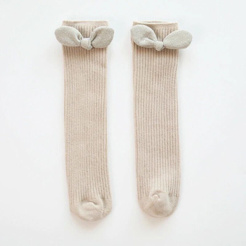 Khaki Kids Bow Long Socks Knee High Solid Newborn Baby Girl Boy Infant Toddler Socks Autumn Winter Warm Children Cute Lovely Gifts New - Color: Khaki