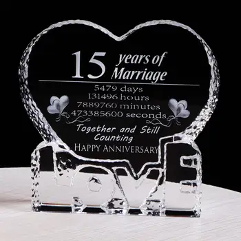 

15th Wedding Anniversary Gifts for Him K9 Crystal Laser Engraved Frame Gift 2D 15 Years Happy Anniversary Gift for Couples