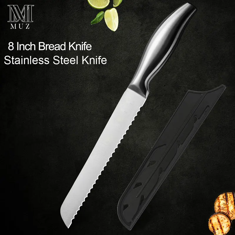 8 inch Bread Knife Нержавеющая сталь шеф-повара кухонные аксессуары, нож для очистки овощей нарезки MeatVeg суши японский Стиль сантоку ножи Набор с крышкой Футляр - Цвет: 8 inch Bread Knife