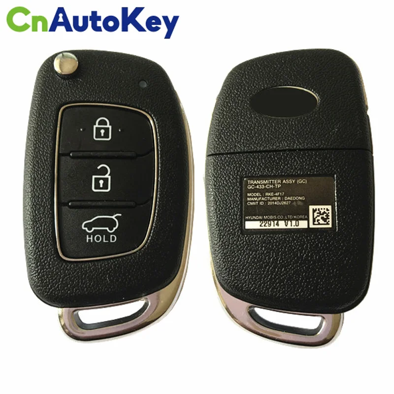 CN020091 OEM/Genius Hyundai 2015 -2017 дистанционного флип смарт-ключ 3B 433MZ чип 4D60 80BIT P/N RKE-4F17 |