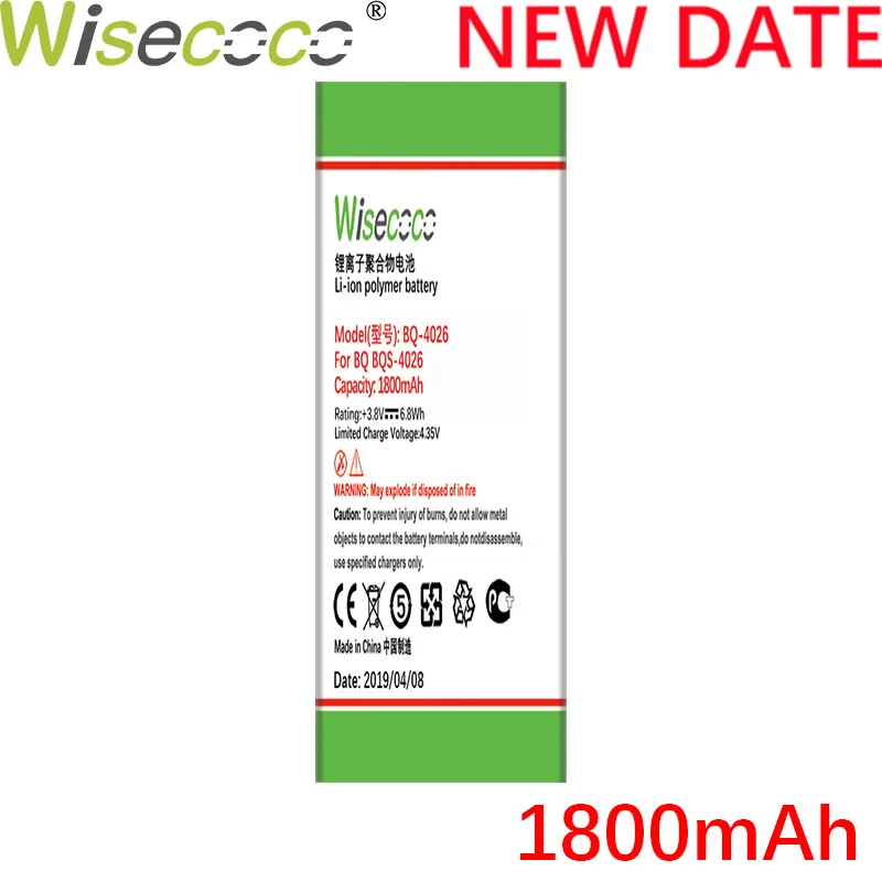 WISECOCO 1800 мАч BQ-4026 батарея для BQ BQS 4026 смартфон новейшее производство высокое качество батарея+ номер отслеживания